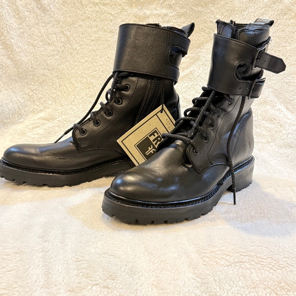 NWT FRYE Black Leather Ankle Boots, size 6.5